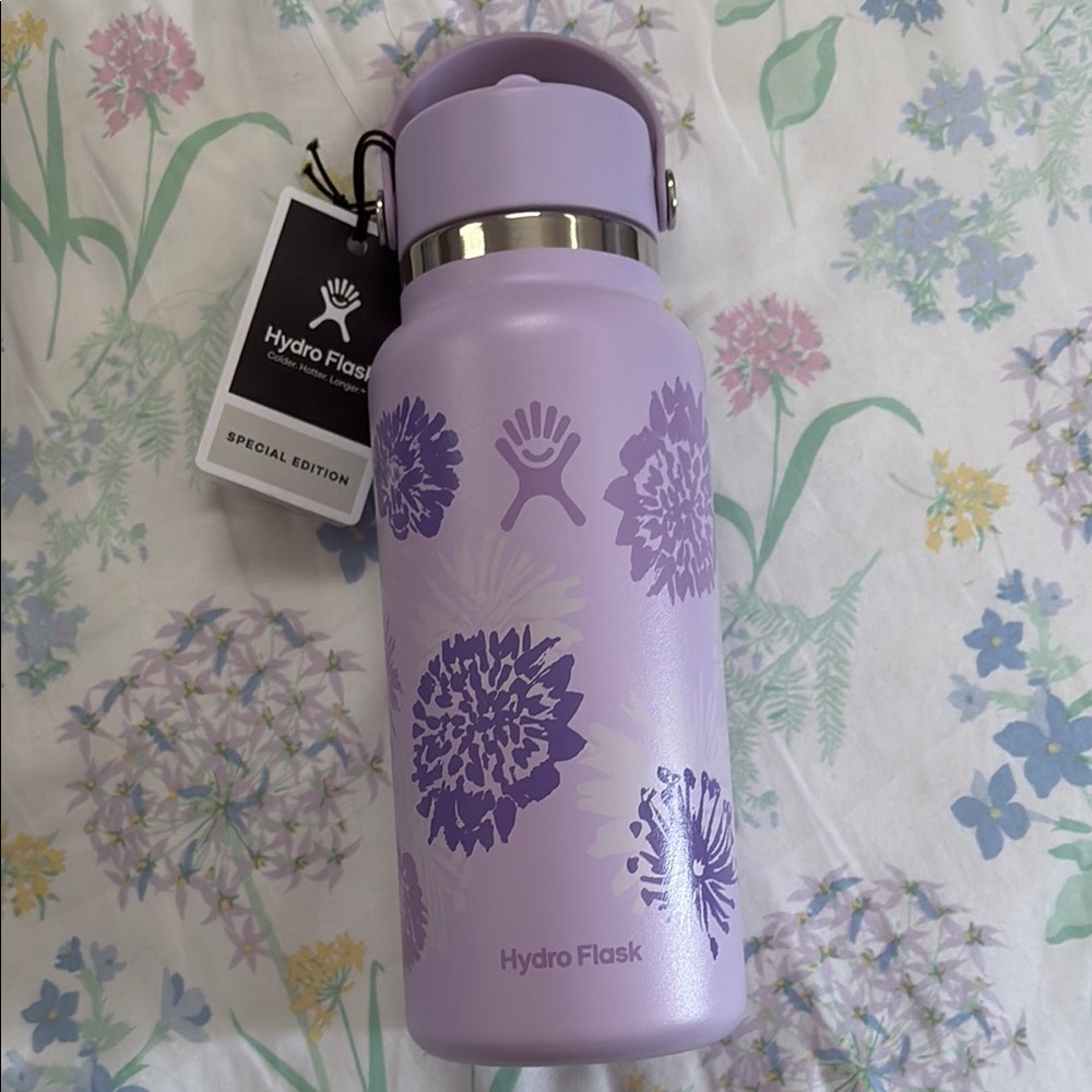 Hydro Flask Purple Floral Water Bottle